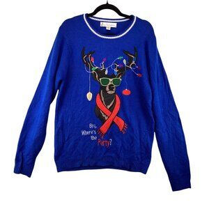 Jolly Sweaters Mens Christmas‎ Sweater Size Medium Blue Reindeer Lights Festive